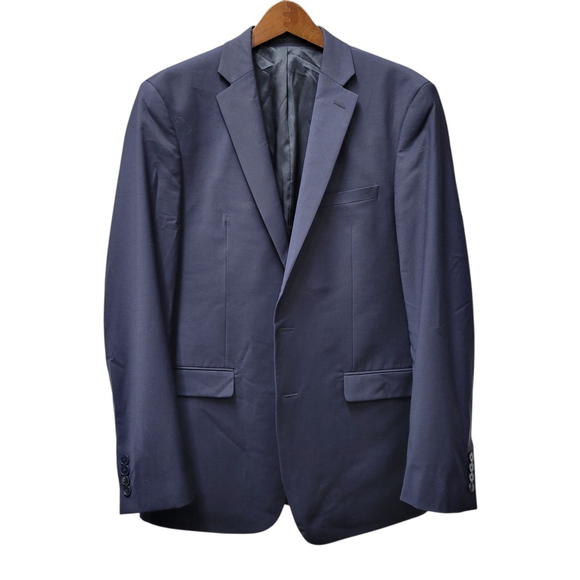 Calvin Klein Men's Blue Wool-Blend 2-Button Side-Vent Suit Jacket And Scarf 42L